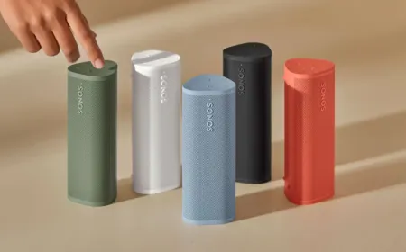 Sonos Roam 2 portable wireless speaker shown from the front with its fabric grille and charging port