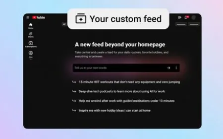 The YouTube Home feed interface shows a prompt chip for building custom video streams based on user interests.