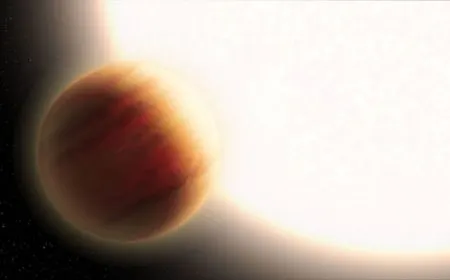The diagram shows asymmetric weather patterns on hot gas giant WASP-94A b with cloudy mornings and clear evenings.
