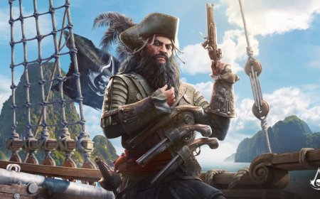 The scene shows Assassin's Creed Black Flag Resynced gameplay with modernized combat and expanded pirate missions.