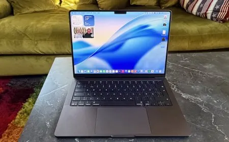 The Apple MacBook Pro M5 laptop features sixteen gigabytes of unified memory and one terabyte of storage.