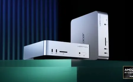 Compact Acer Veriton RA110 AI Mini Workstation desktop computer featuring AMD Ryzen AI hardware.