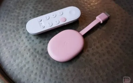 A Google Chromecast streaming device connects to a television HDMI port.