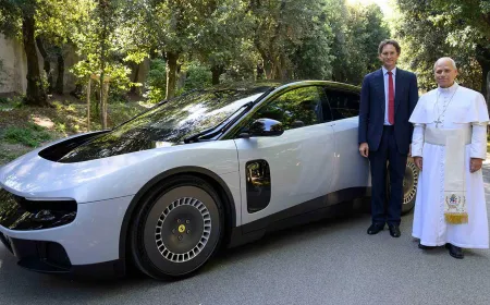 The Ferrari Luce electric four-door sedan displays its controversial design developed with Jony Ive's LoveFrom studio.
