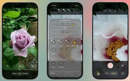 The redesigned iPhone camera interface displays customizable widgets and generative editing tools.