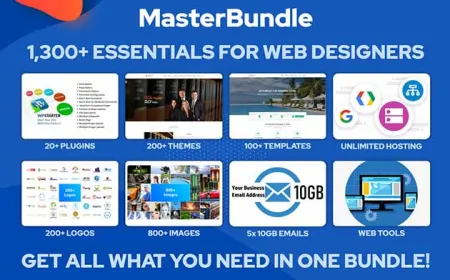 MasterBundle for Web Designers includes over 1300 digital assets such as plugins, themes, templates, logos, and images.