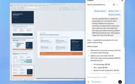 PowerPoint Beta interface showing the ChatGPT sidebar for creating and analyzing presentations.