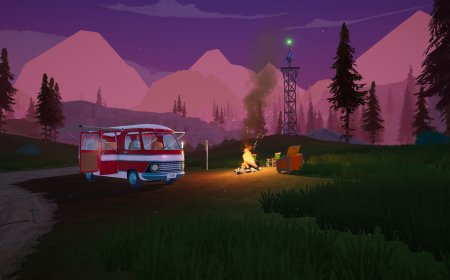 Gameplay screenshot showing a customized van parked in a quiet forest clearing during a survival exploration sequence.