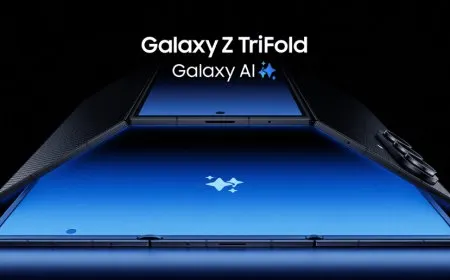 The Samsung Galaxy Z TriFold smartphone is displayed in its folded configuration.