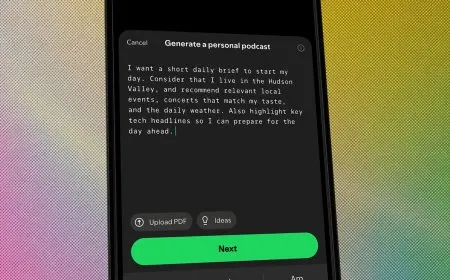 Spotify interface displaying AI-powered features for podcasts and audiobooks, including a chatbot and playlist tools.