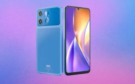 The rear camera module and glossy back panel of the HMD Vibe 2 5G smartphone are shown.