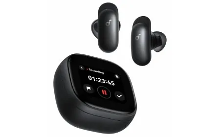 Soundcore Liberty 5 Pro earbuds and charging case with a dedicated AI chip for voice clarity and noise cancellation.
