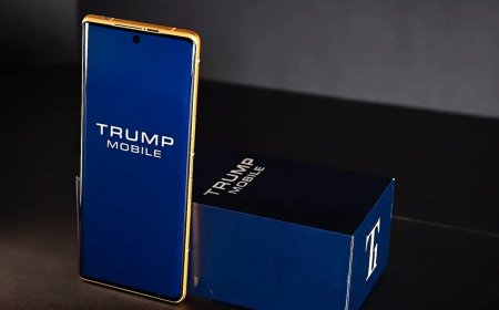 The Trump Mobile T1 smartphone is displayed alongside its packaging ahead of the delayed customer shipments.