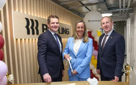 Rippling staff gather outside the Dublin office for a hiring announcement.