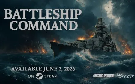 A German battleship sails in the upcoming World War II naval simulation Battleship Command, launching June 2026.