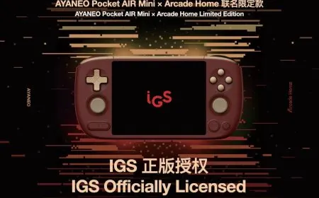 The photo shows the Ayaneo Pocket AIR Mini IGS Limited Edition handheld device featuring retro arcade styling and modern h...