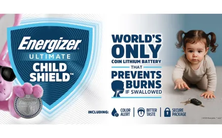 Energizer 20mm coin lithium batteries feature a blue safety dye indicator for child ingestion prevention.