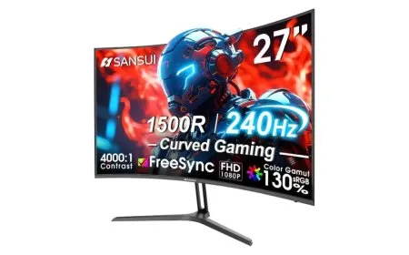 A curved 240Hz gaming monitor displays a high refresh rate screen.