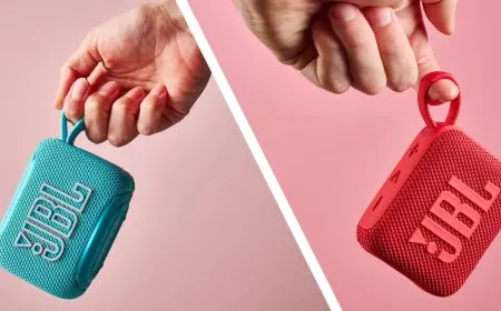 The JBL Go 5 and Go 4 compact speakers are shown side by side for a direct physical comparison.
