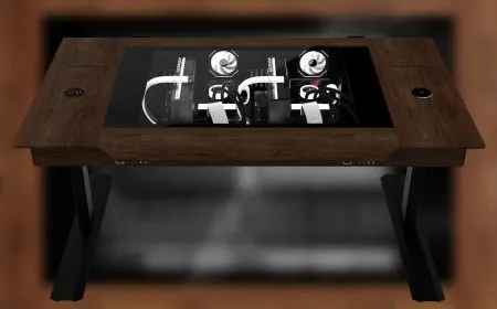 Lian Li DK-07 Wood chassis with a walnut finish and dual system desk mount