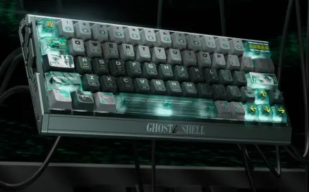 The Iqunix EV63 Ghost in the Shell gaming keyboard features Hall effect switches in Shell Core and Cyber Blue colorways.