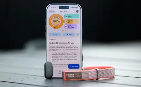 The lightweight Fitbit Air sensor module tracks health data without a screen and syncs to the Google Health app.