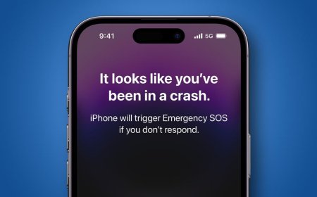 The screen displays an automatic crash detection alert with an emergency countdown and GPS coordinates.