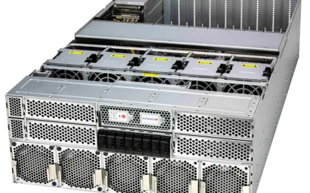 Liquid-cooled server racks housing NVIDIA Blackwell GPUs for sustainable AI cloud infrastructure.