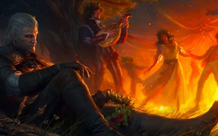 Official artwork for The Witcher 3 Songs of the Past revealing a hidden third sword from a past Beltane illustration.