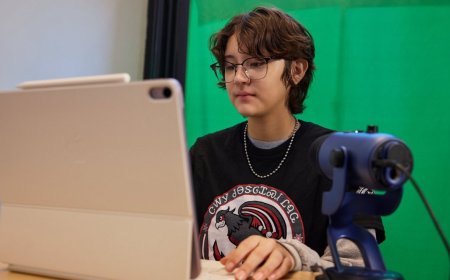 Students and teachers using iPads and Macs to practice Cherokee language at an Oklahoma immersion school.