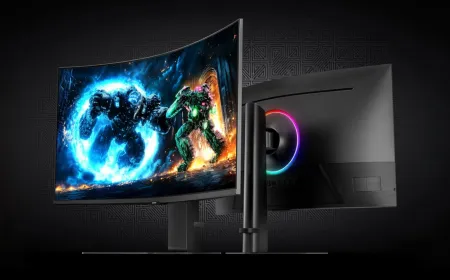 The Samsung Odyssey G75F 40-inch ultrawide monitor sits on a desk with a slim dark frame.