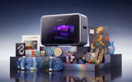 eufyMake E1 UV printer with basic and deluxe bundle accessories displayed on a work surface