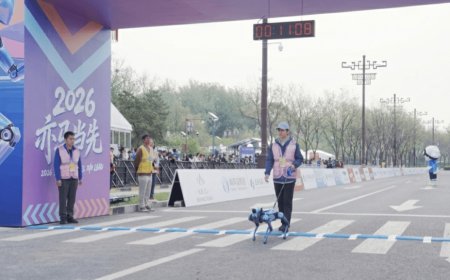 Amap debuts quadruped robot Tutu at Beijing humanoid half-marathon