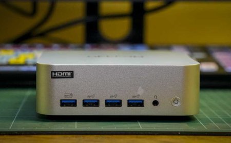 Front view of the compact Geekom A9 Max mini PC.