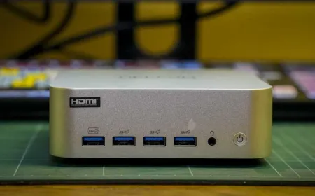 Front view of the compact Geekom A9 Max mini PC.