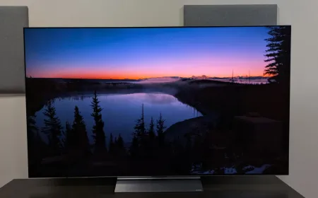 The photograph displays the LG Electronics corporate logo and a television screen.