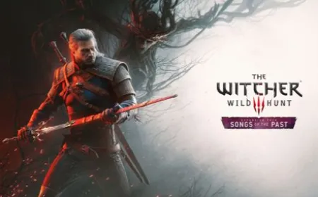 This graphic displays the official announcement banner for the Songs of the Past expansion of The Witcher 3.