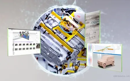 Digital simulation model visualizing manufacturing processes and virtual testing for industrial validation.