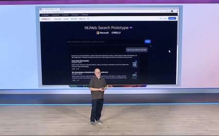 Diagram illustrates Microsoft NLWeb Protocol architecture shifting from browser-centric navigation to natural language int...