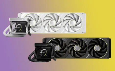 The Tryx Holo all-in-one liquid cooler pump block features a beam splitter holographic display.