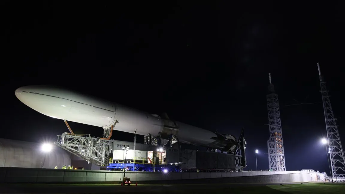 Blue Origin New Glenn launch pad infrastructure undergoing reconstruction after a static fire test failure.