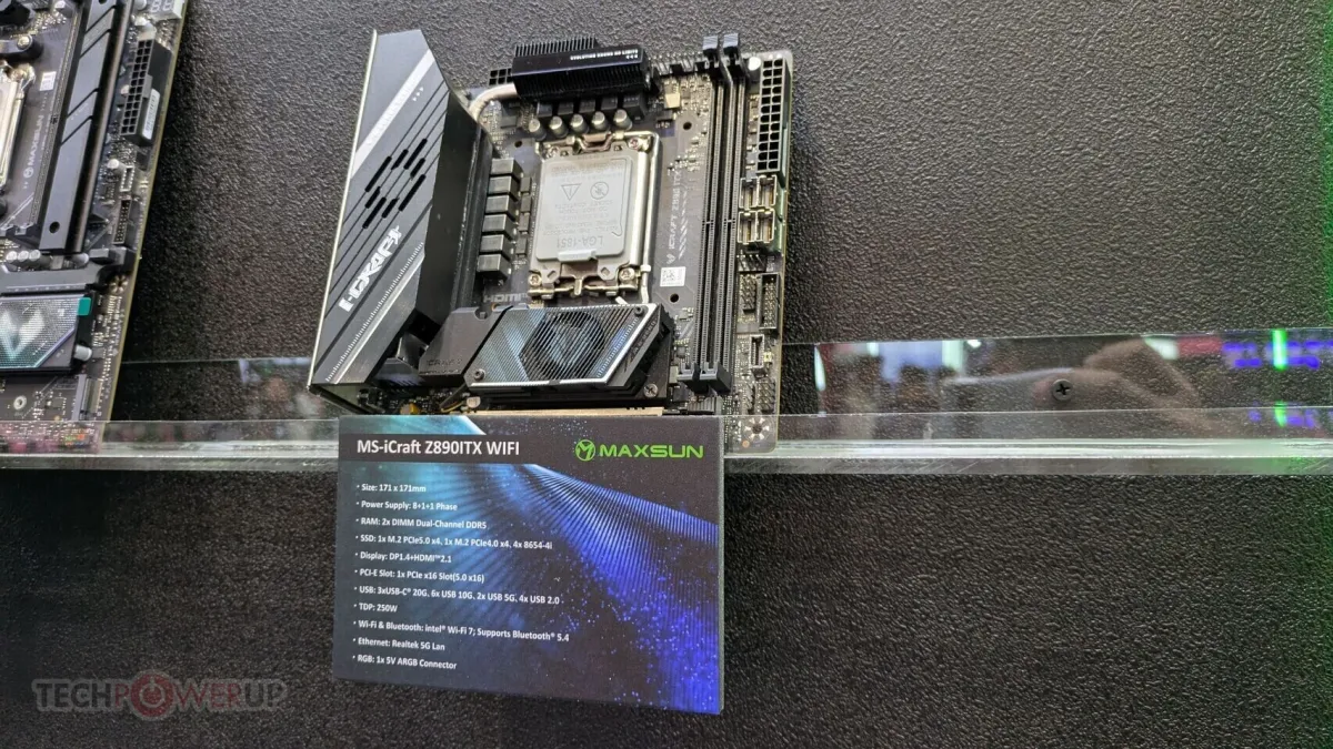 Maxsun iCraft Z890 ITX motherboard with active chipset and VRM cooling for Intel LGA-1851