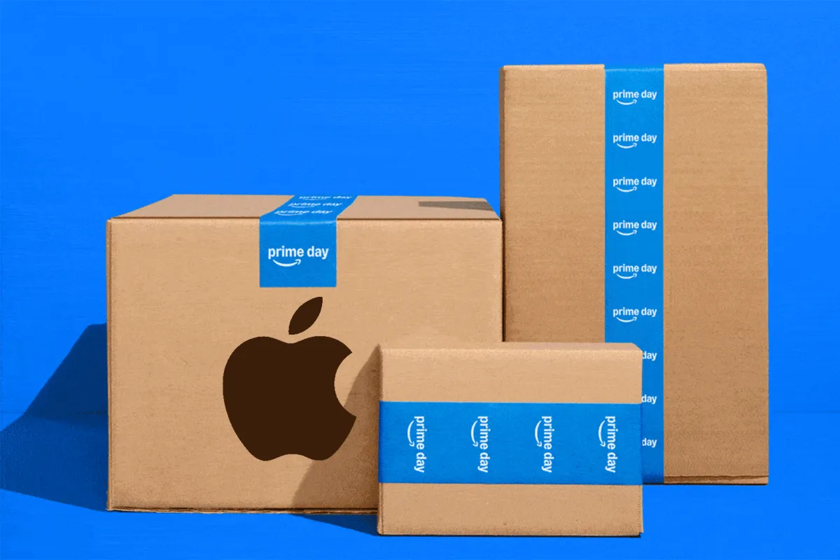 This promotional banner displays discounted Apple M5 MacBooks, iPads, and wearables for Prime Day 2026.