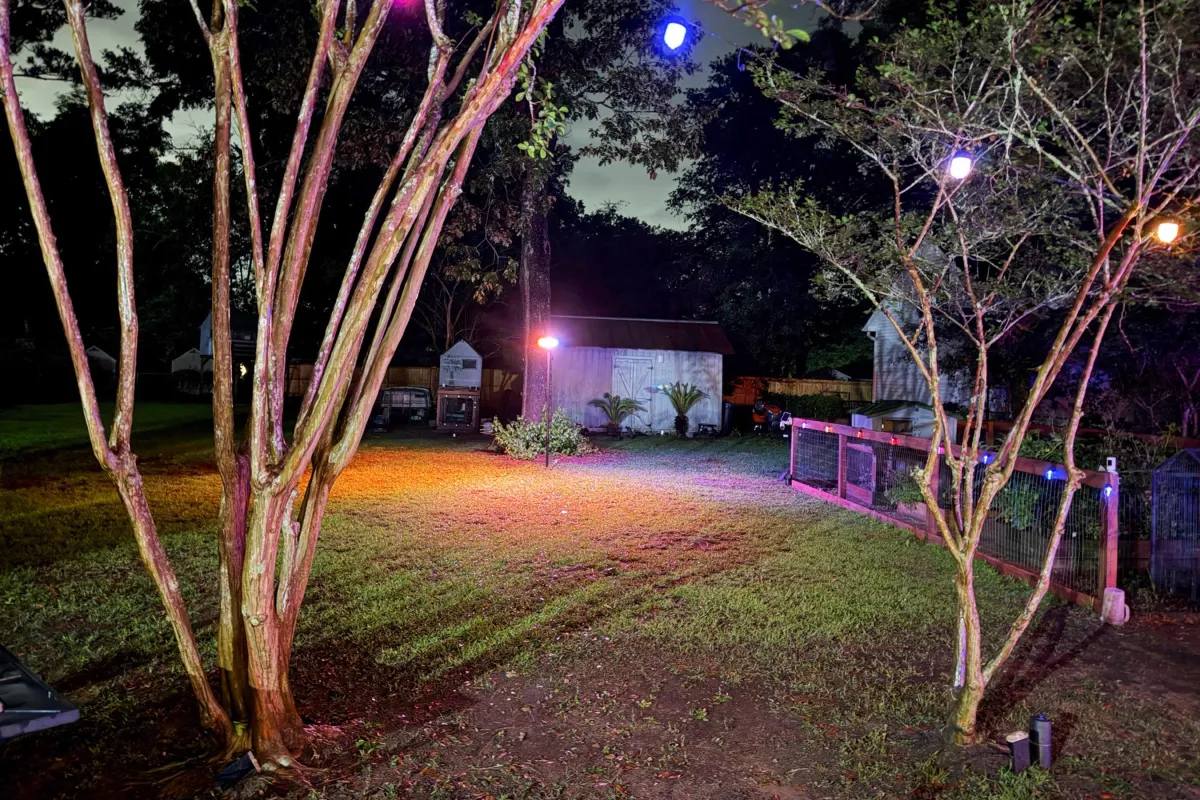 The eight-foot weatherproof Govee smart outdoor lamp post features six independent color zones and motion detection.