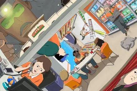 Promotional artwork for the animated series Dealies depicts a supernatural big box store.