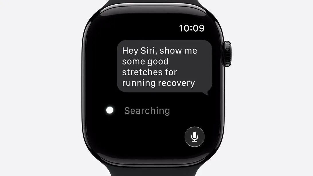 The Apple Watch displays health metrics and an artificial intelligence workout guidance interface.
