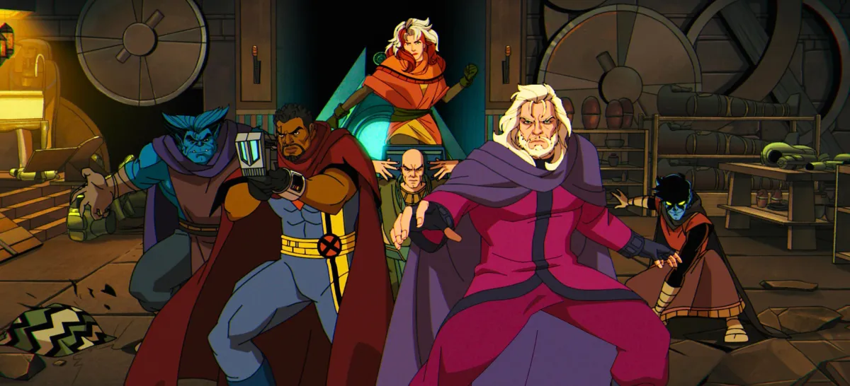 Split screen comparing X-Men 97 and Masters of the Universe characters alongside streaming and box office data