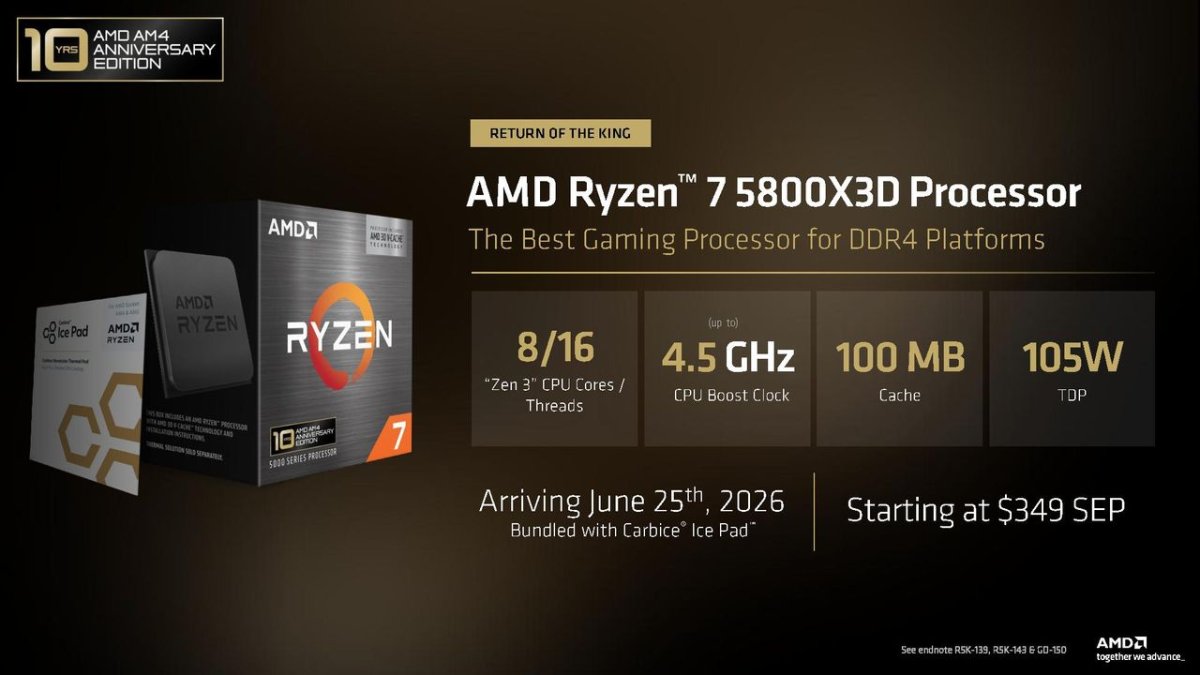 The AMD Ryzen 7 5800X3D and Ryzen 7 7700X3D processor boxes are displayed side by side.
