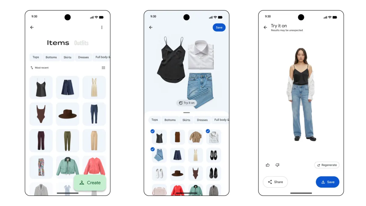 The interface displays a digital closet compiled from scanned photographs of clothing
