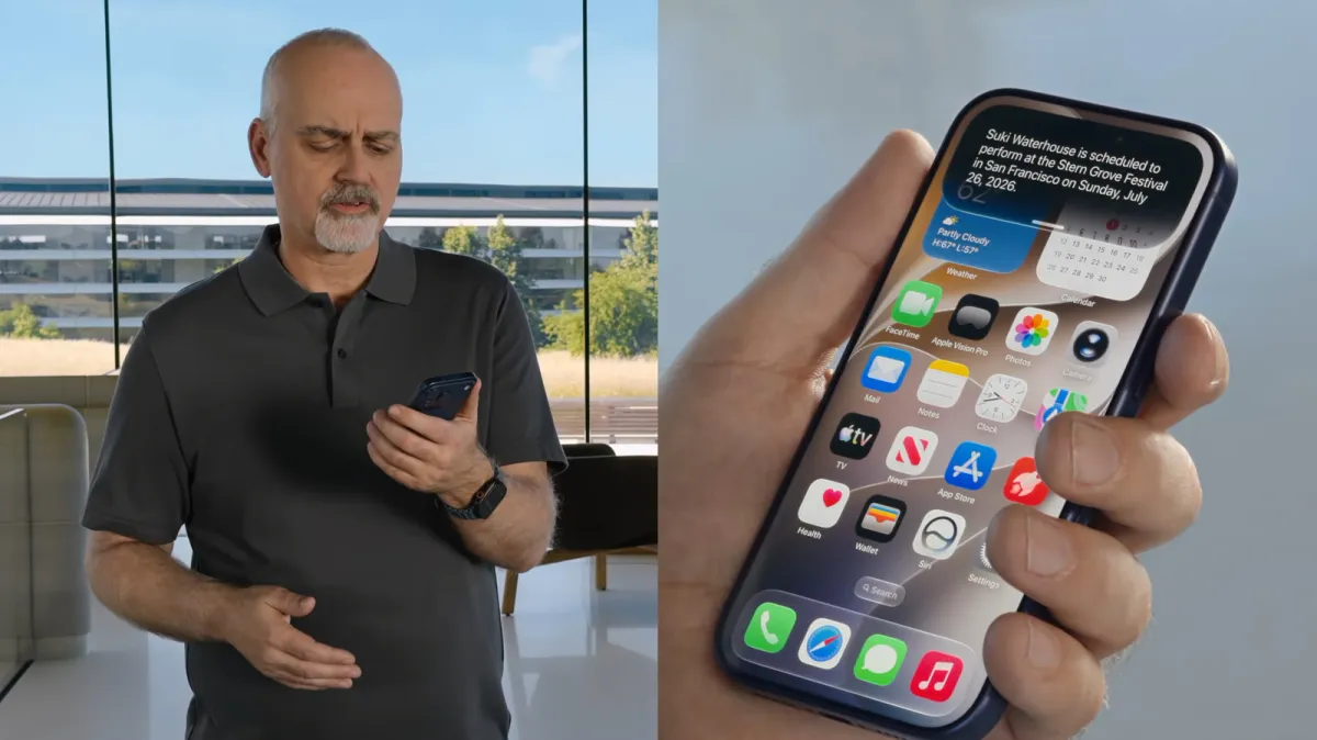 The updated Siri application displays a redesigned Dynamic Island interface powered by Google Gemini artificial intelligence.